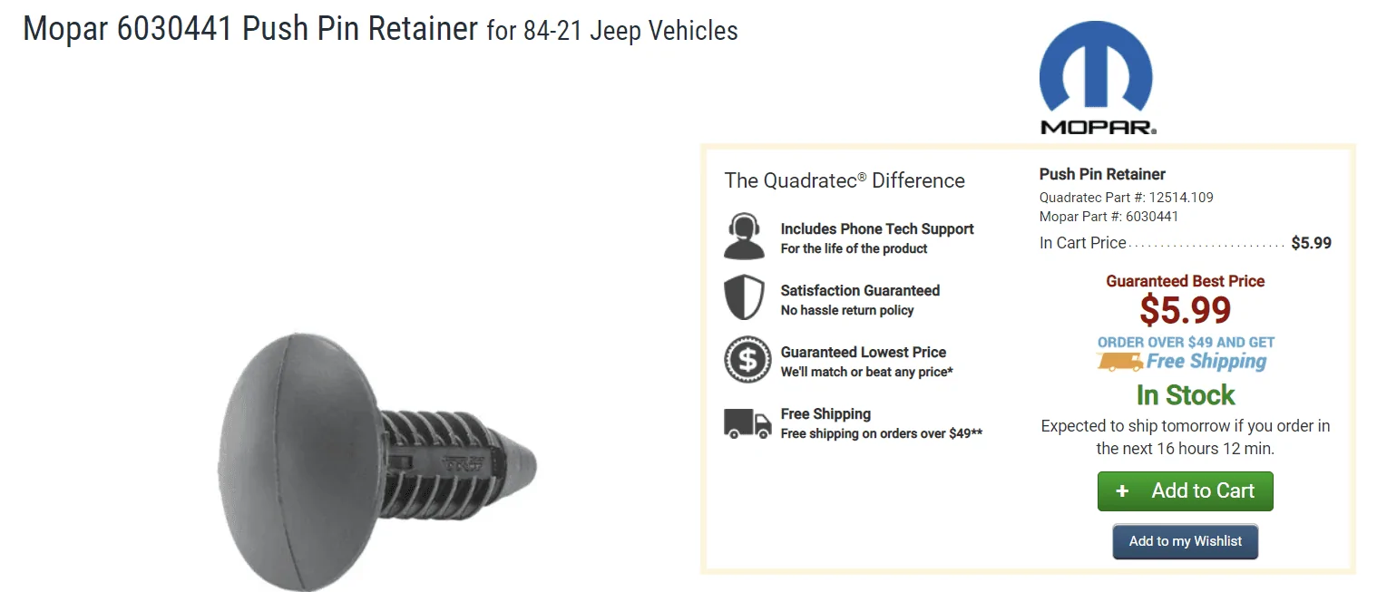 Jeep Wrangler JL How Can We Help? push pin