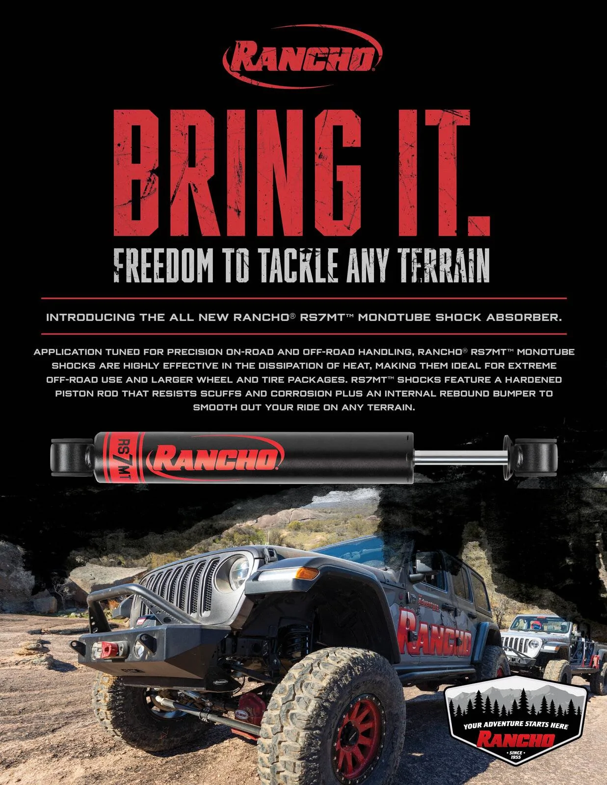 Jeep Wrangler JL Bring it! The new RS7MT monotube shock from Rancho is here RS7MT_May21_Sell-1