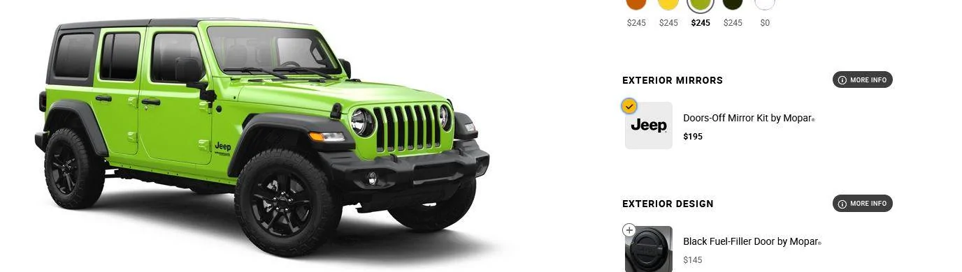 Jeep Wrangler JL Build options changed on Jeep.com mirrors