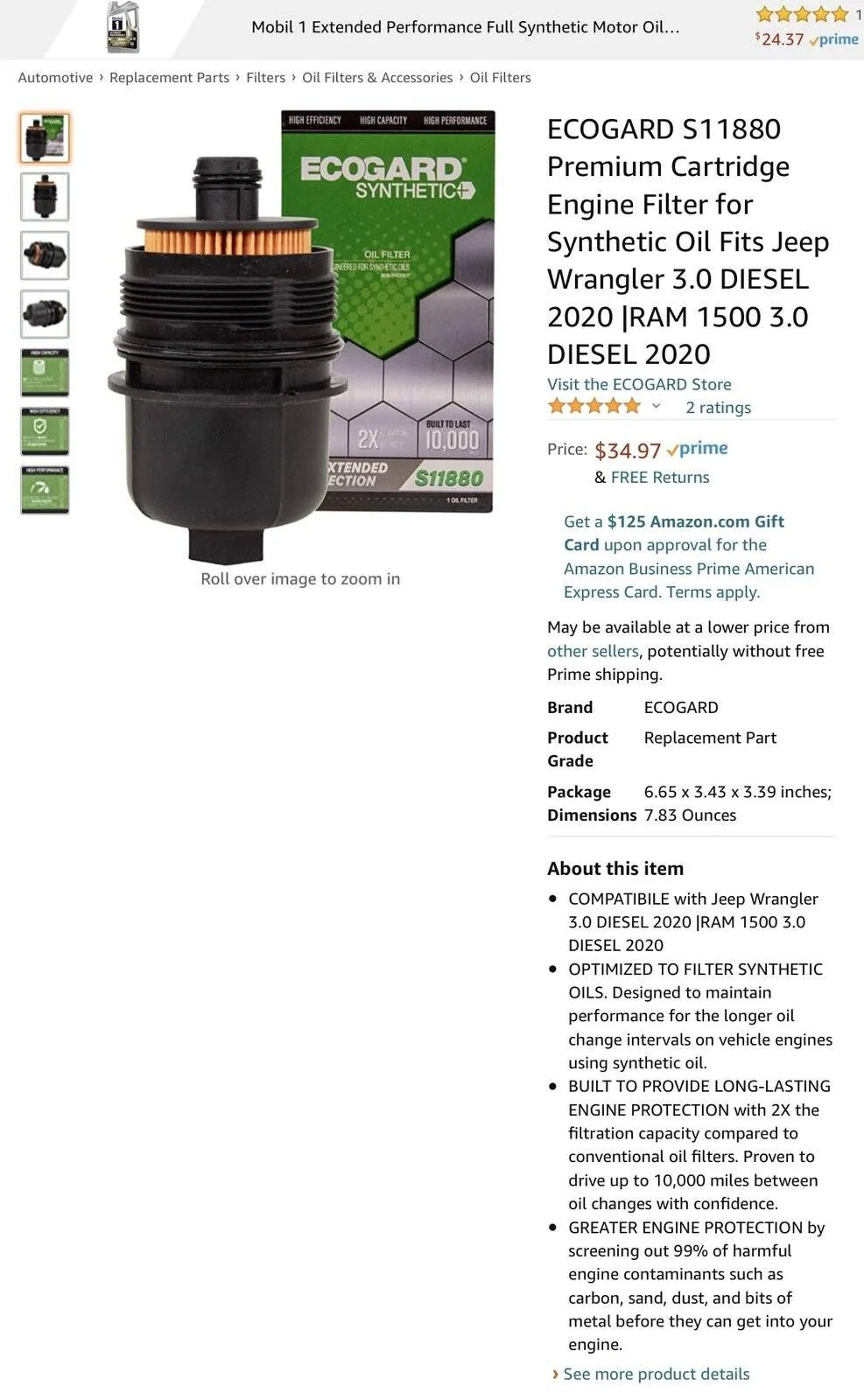 Jeep Wrangler JL Ecogard S11880 8AC95F84-BAC2-4284-A7F0-A57B6342D027