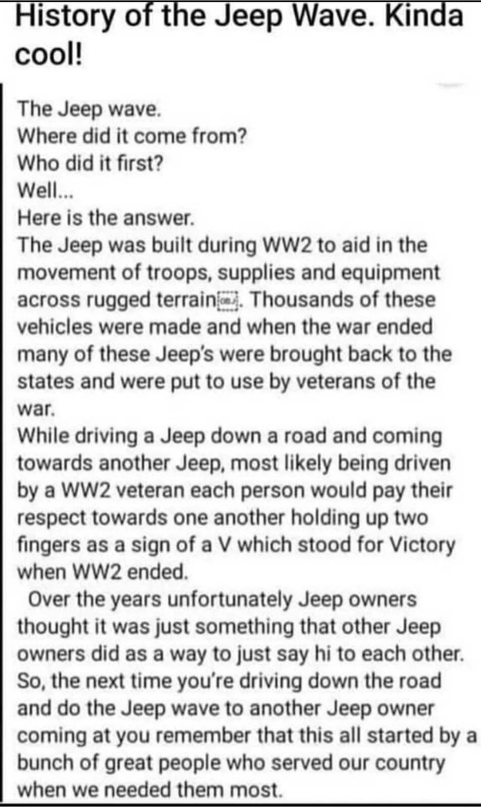 Jeep Wrangler JL Wave etiquette JEEP WAVE