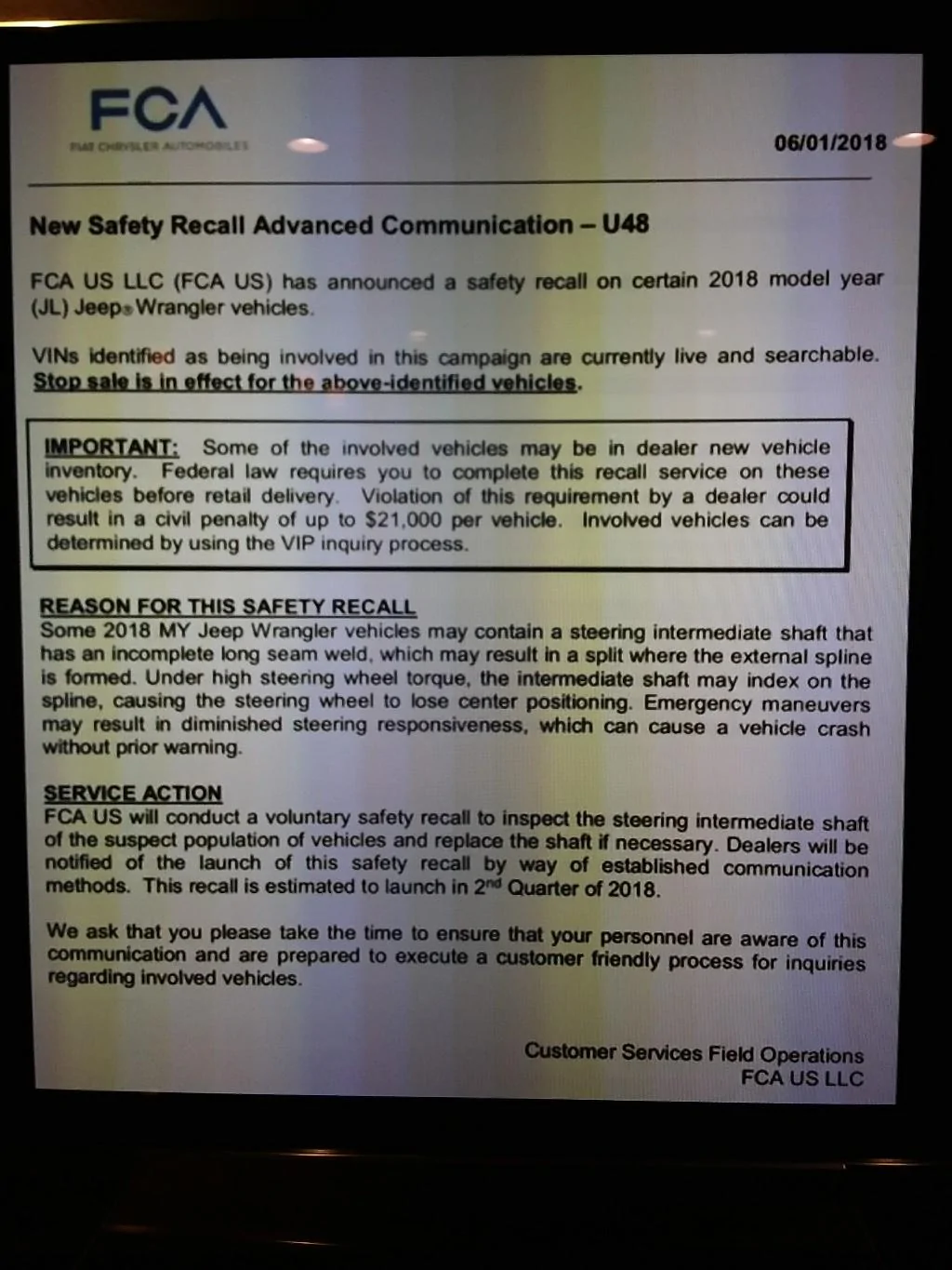Jeep Wrangler JL Steering Recall 06/01/18 20180602_231450-1024x1365