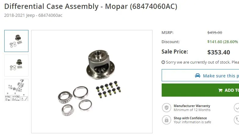 Jeep Wrangler JL rear end noise - Diff Case Assembly replacement rear_diff