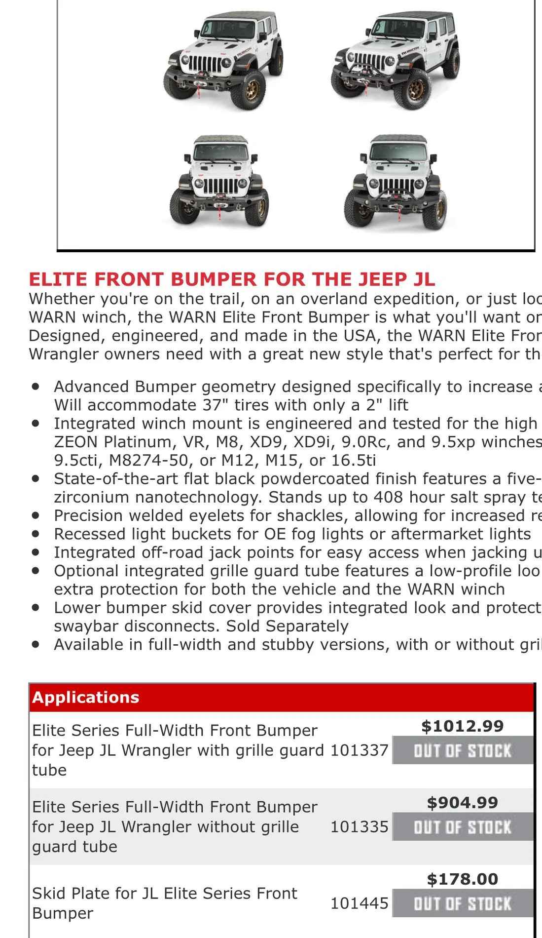 Jeep Wrangler JL Warn Elite JL Full Width Front Bumper! 998B0CAF-2F88-4842-8E77-C4FECF5C0B42