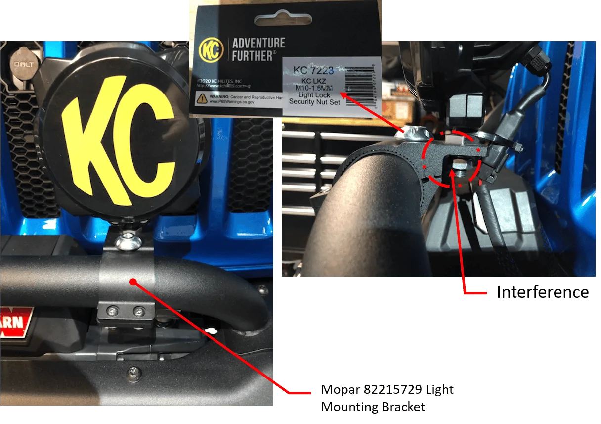 Jeep Wrangler JL Mopar Light Mounting Bracket & KC Security Nut - Bad Combo Secure Nut