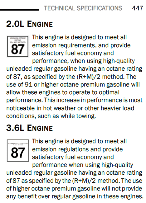 Jeep Wrangler JL Do we have to run premium? 2021 Jeep Wrangler Manual Page 447 Octane