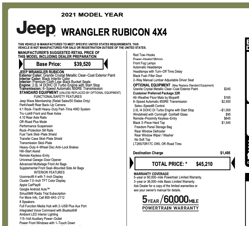 Jeep Wrangler JL 2021 Rubicon vs 2022 Rubicon CEsgmHO