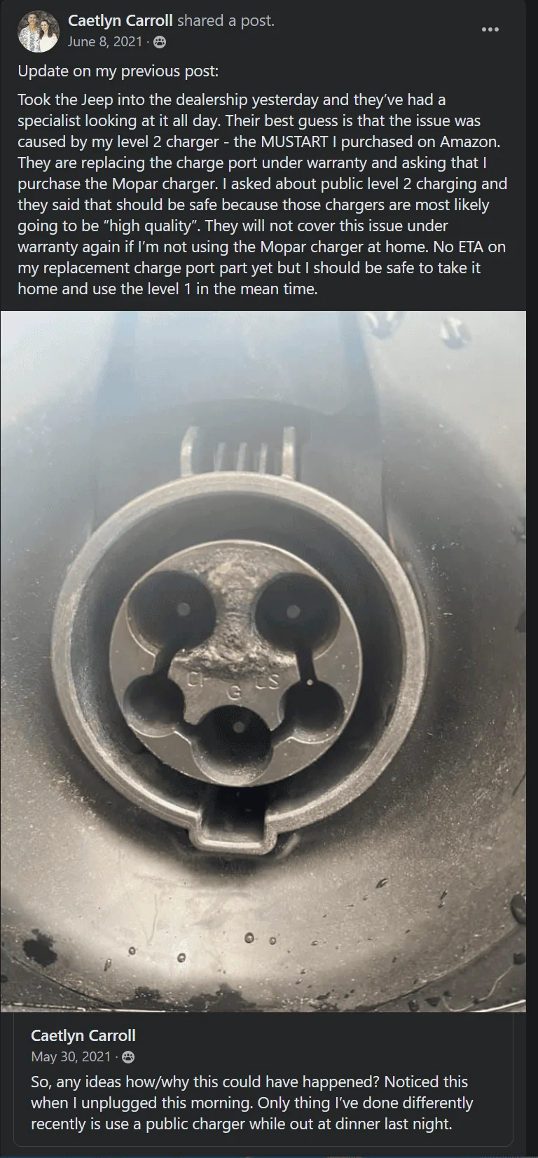 Jeep Wrangler JL Melted 4xe charging port 1642778011823