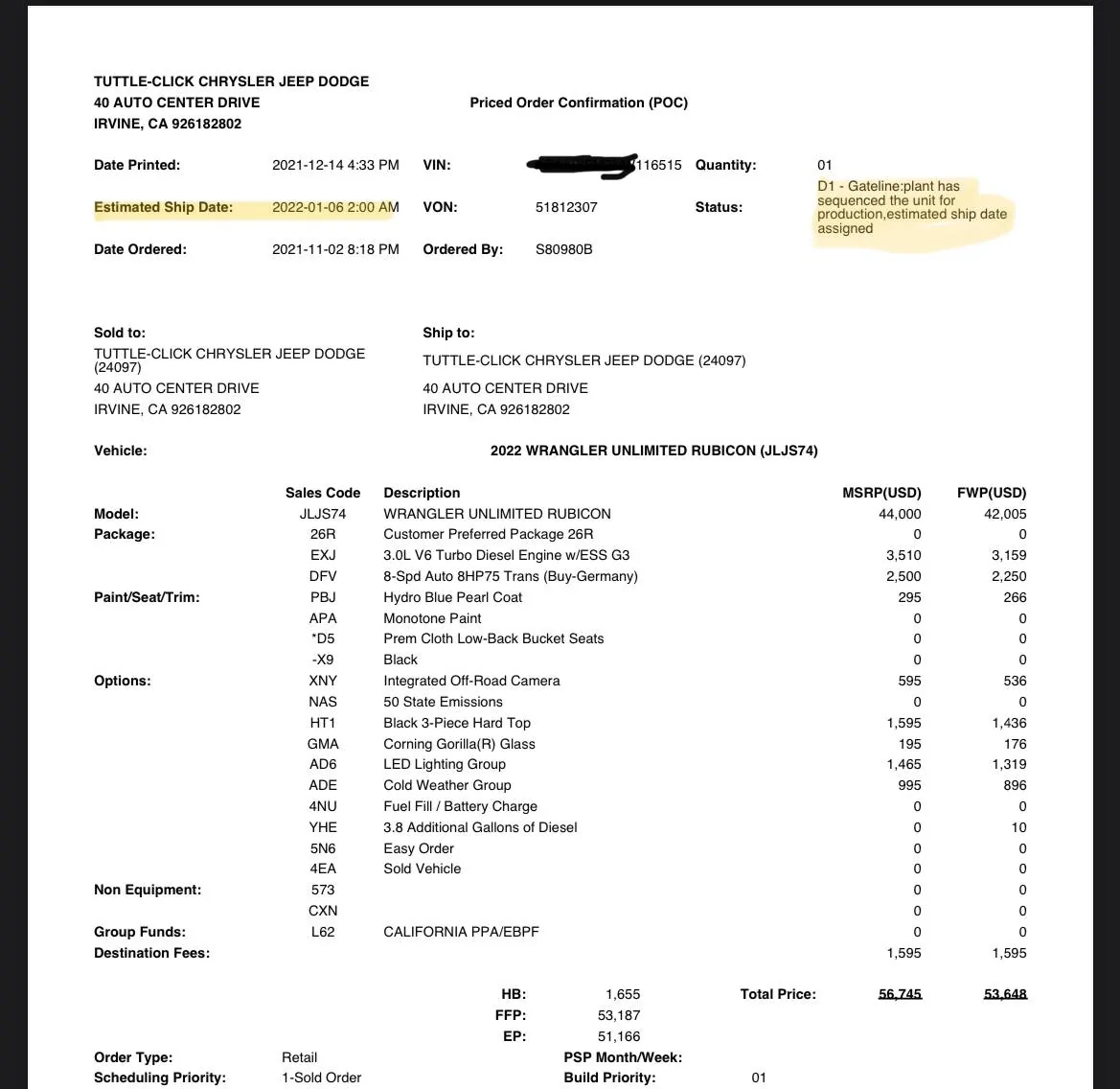 Jeep Wrangler JL 22 wrangler order date, vin and actual deliveries. F6583428-2D84-47B9-BE36-1C6B45248CF7