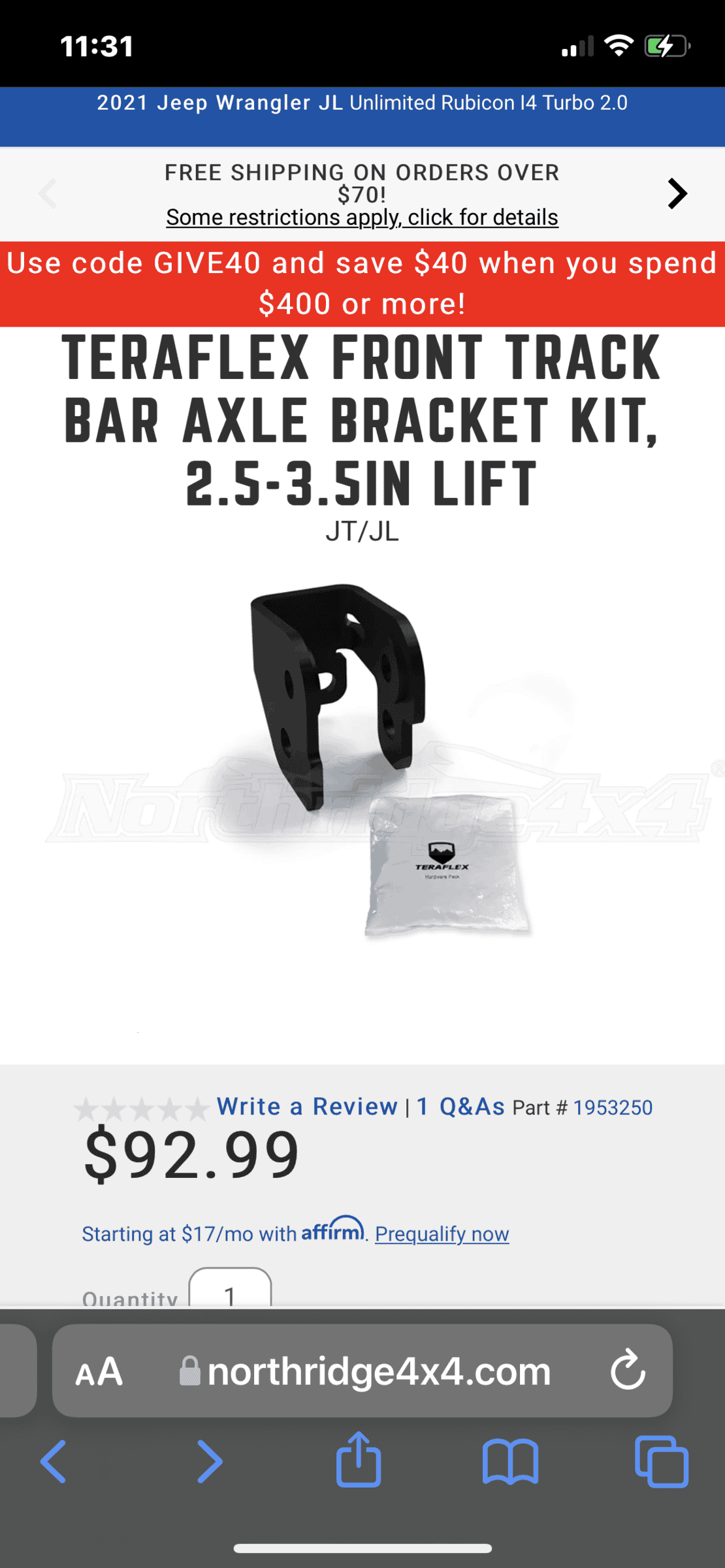 Jeep Wrangler JL Will adding a front track bar relocation bracket make much difference? 62746FF4-A325-44D2-9C47-64F57A31DE1F