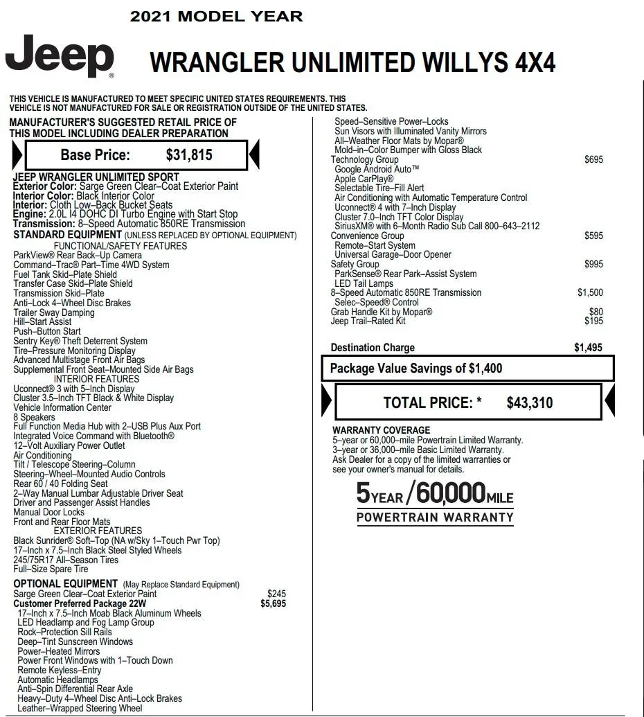 Jeep Wrangler JL Rear parking sensor issue sticker