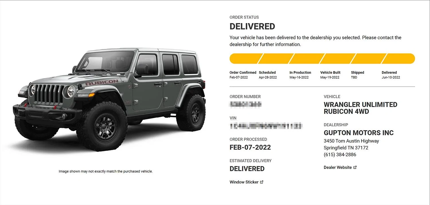 Jeep Wrangler JL Gupton roll call and updates on 2022 orders. delivered