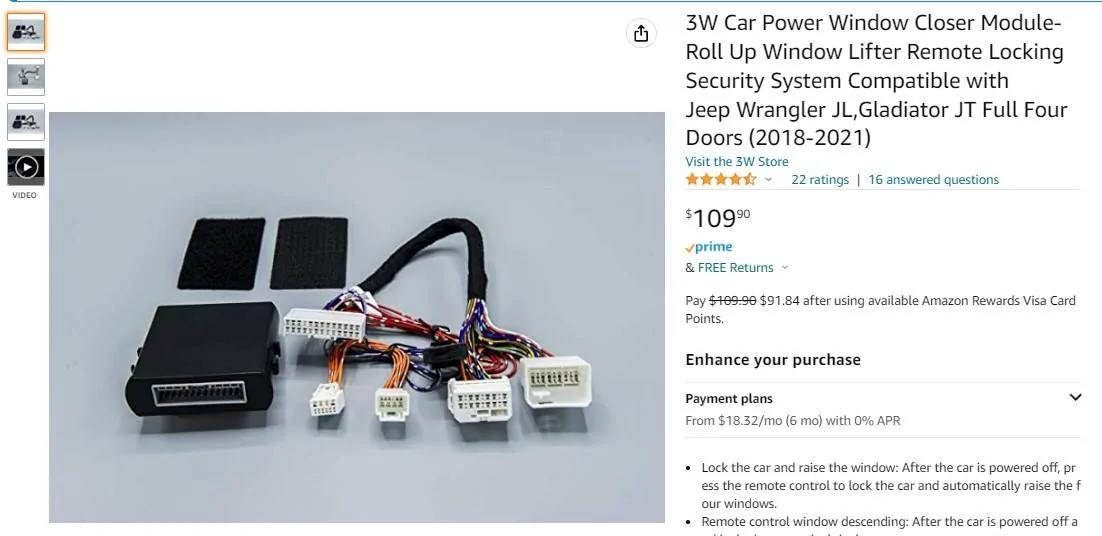 Jeep Wrangler JL 3W One Touch Window Roll Up/Down Module 1