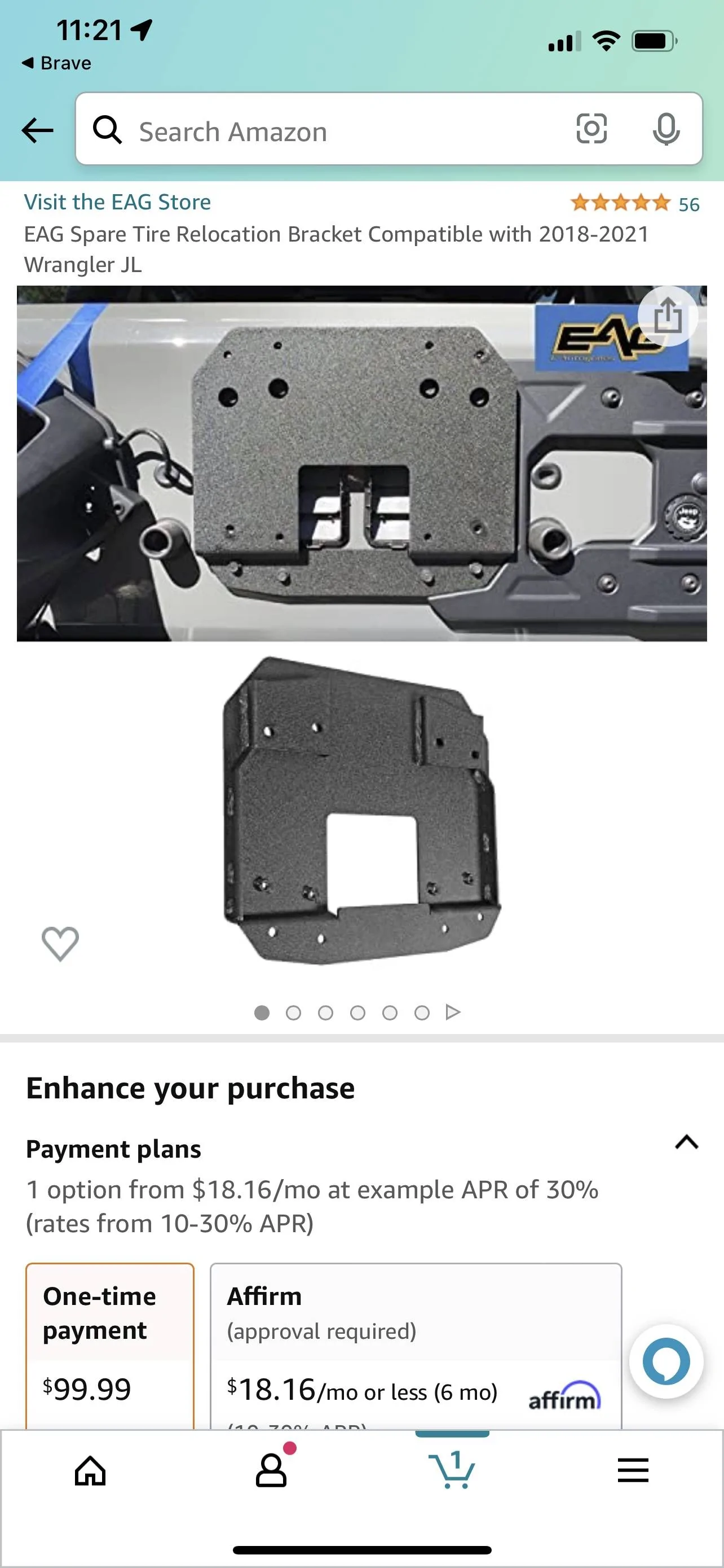 Jeep Wrangler JL BNIB - Tire Relocation Bracket - JL tire2