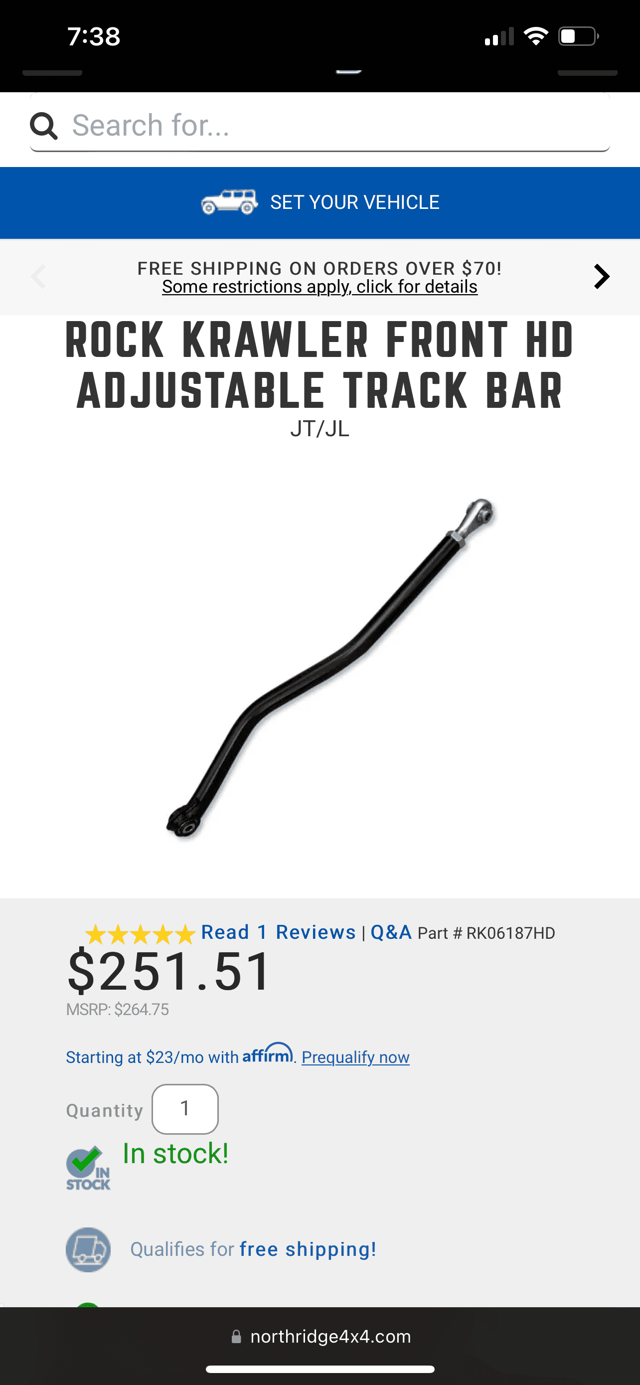 Jeep Wrangler JL Rock Krawler adjustable track bar D47A535A-B183-4544-B24D-FCAECA520367