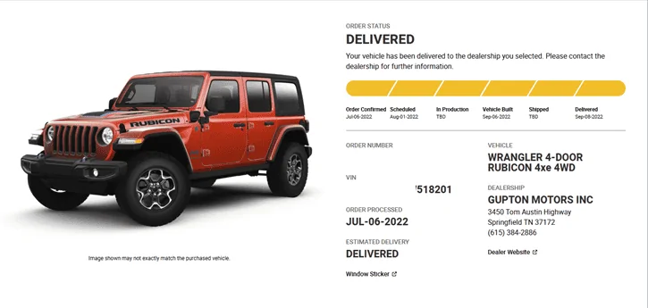 Jeep Wrangler JL 2023 Gupton Ordering, Tracking and Delivery Reports 1663027521887