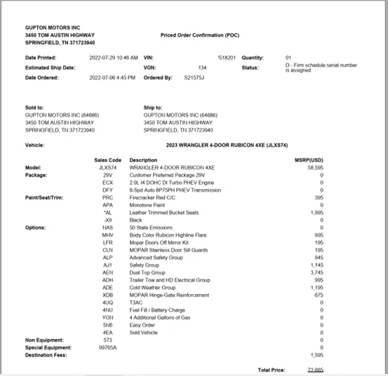 Jeep Wrangler JL 2023 Gupton Ordering, Tracking and Delivery Reports 1663447798391
