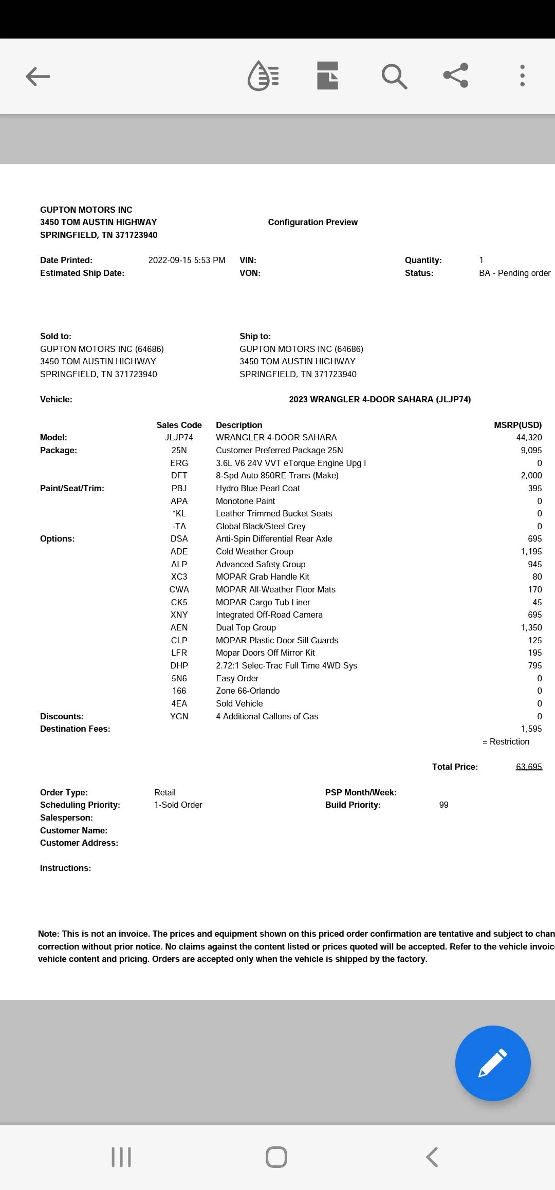 Jeep Wrangler JL 2023 Gupton Ordering, Tracking and Delivery Reports Screenshot_20220919-125443_Adobe Acrobat