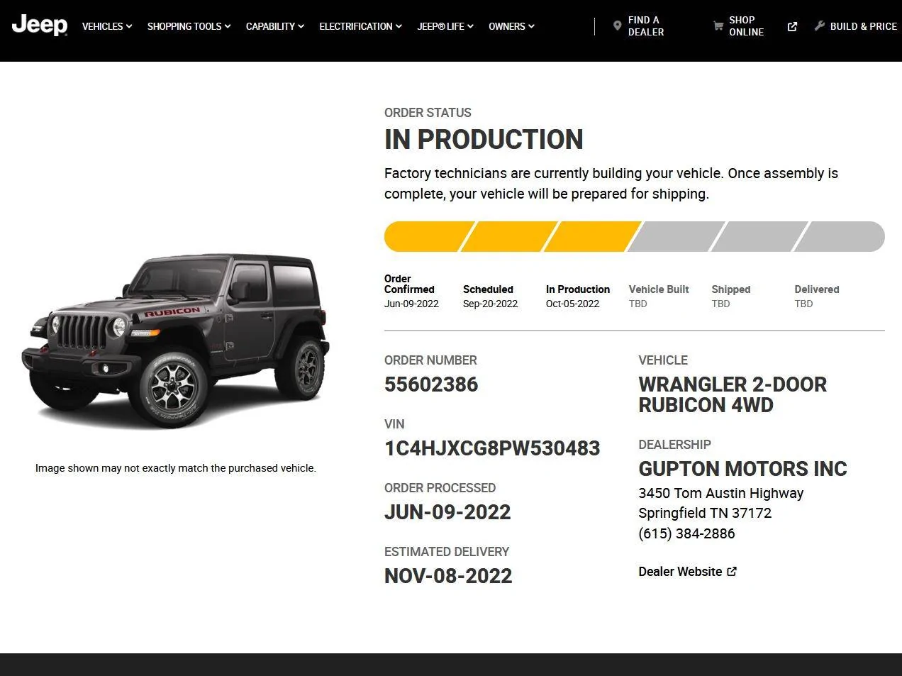 Jeep Wrangler JL 2023 Gupton Ordering, Tracking and Delivery Reports 10-16 J
