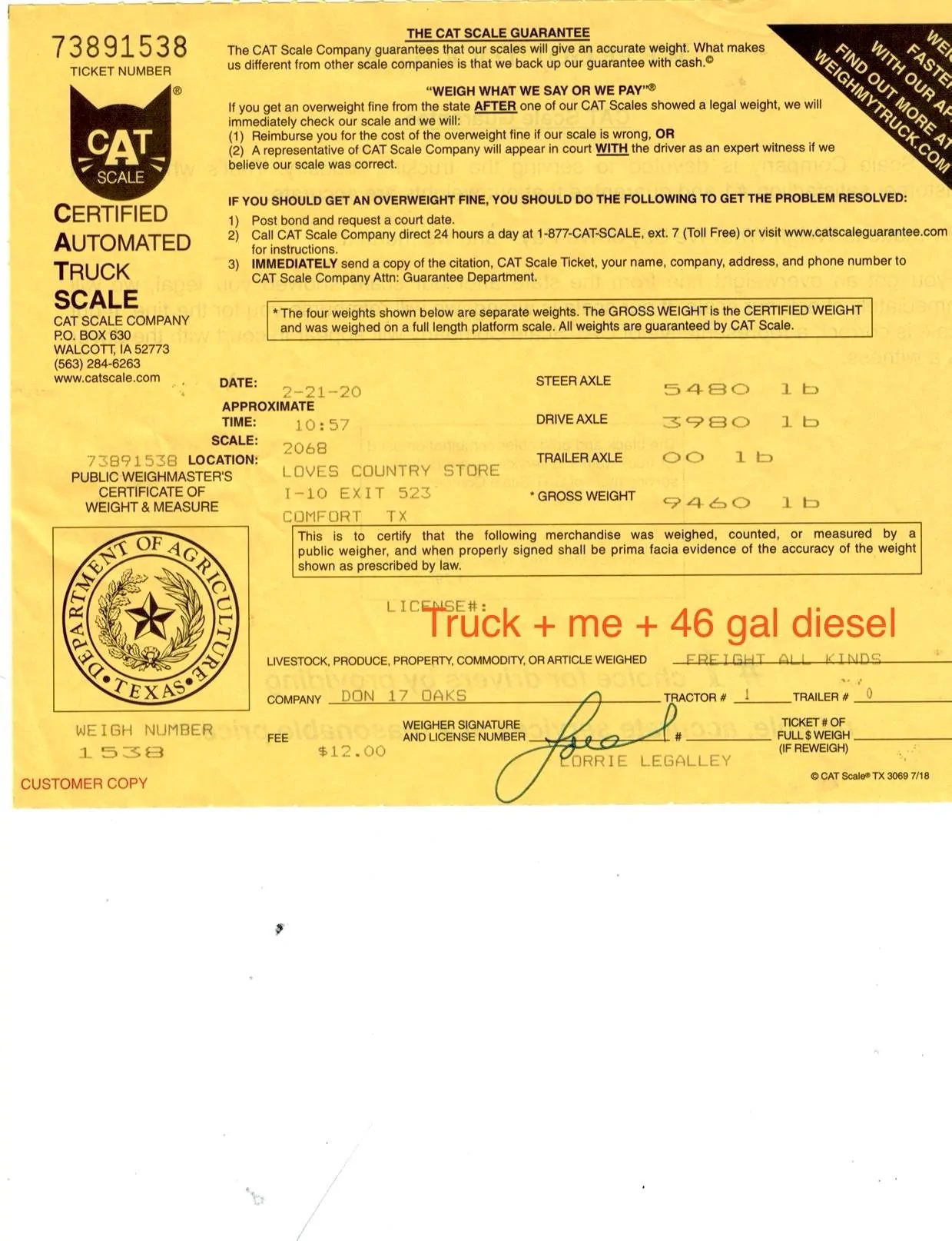 Jeep Wrangler JL 4740 lbs on scale today CAT Scales truck only[4]