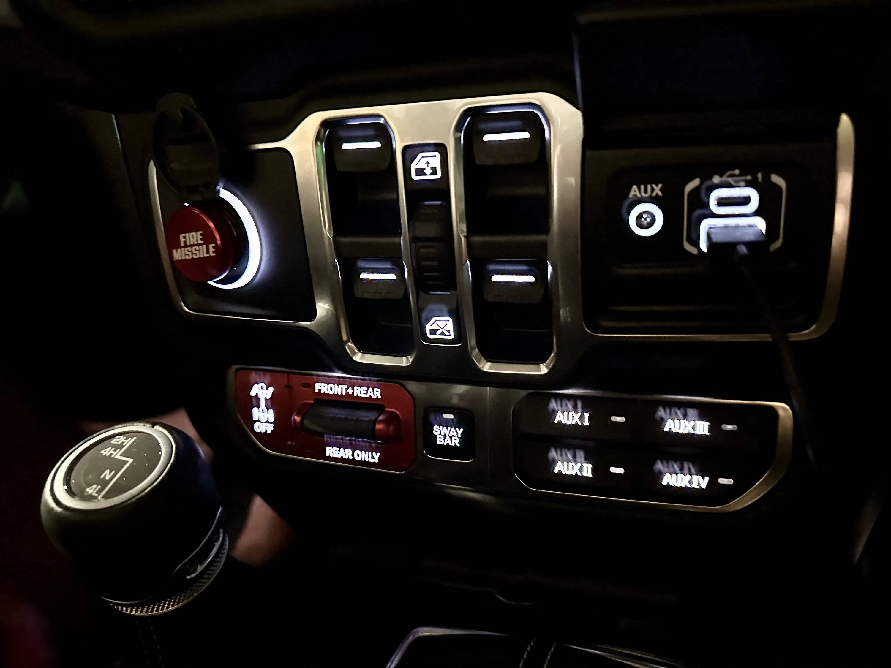 Jeep Wrangler JL LASFIT switch panel with manual transmission Panel illuminated