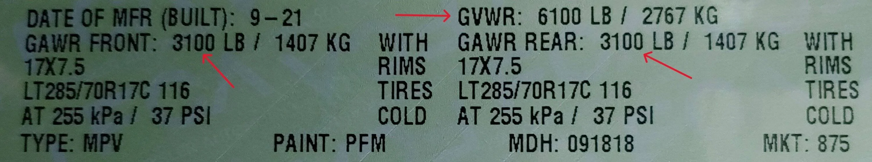Jeep Wrangler JL Payload vs Upgrades -- a cautionary tale GVWR sticker
