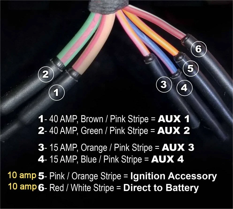 Jeep Wrangler JL AUX Switches: Cable COLOR CODE Wiring Identification 12v source wires