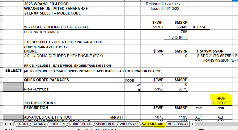 Jeep Wrangler JL Interactive Pricing Spreadsheet for 2023 JL & JLU 1672842594989