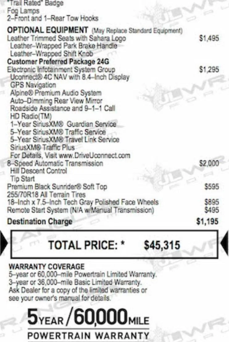 Jeep Wrangler JL 2018 Jeep Wrangler JLU Sahara First Real Window Sticker (with Options Pricing/MSRP) IMG_2285