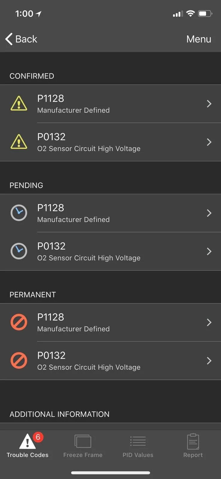 Jeep Wrangler JL 2018 Wrangler JLU P1128 & P0132 Error Codes cod