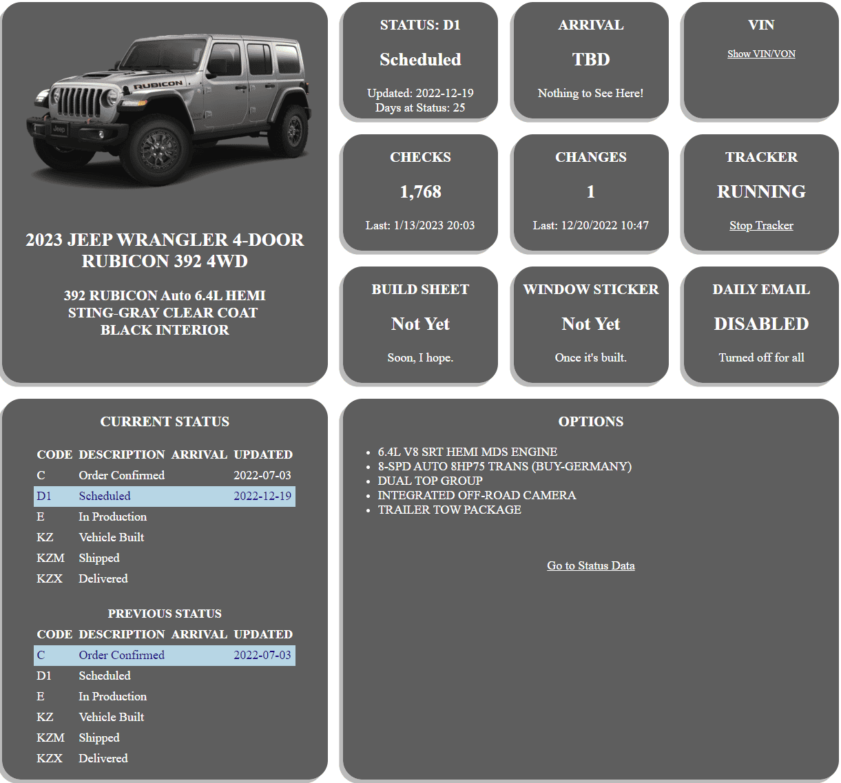 Jeep Wrangler JL 392 BUILD AND TRACKING SPREADSHEET 1673658559719