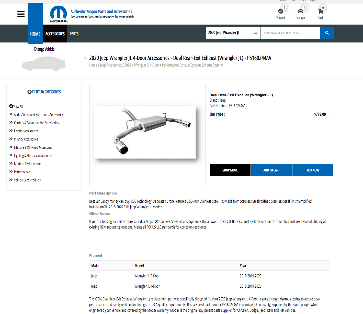 Jeep Wrangler JL How Can We Help? 2020 Jeep Wrangler JL 4-Door Accessories - Dual Rear-Exit Exhaust (Wrangler JL) - P5160244AA