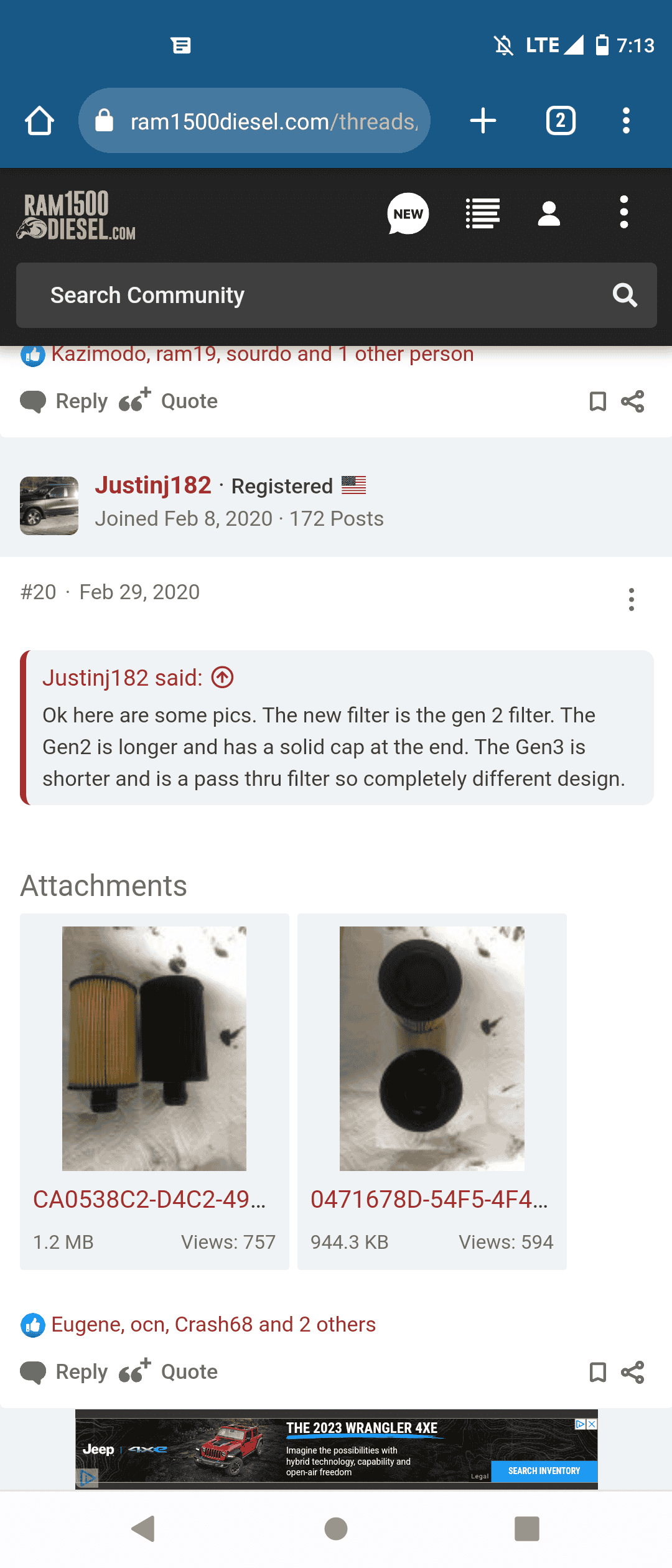 Jeep Wrangler JL Oil Filter Cover Thread Size??? Screenshot_20230226-191317