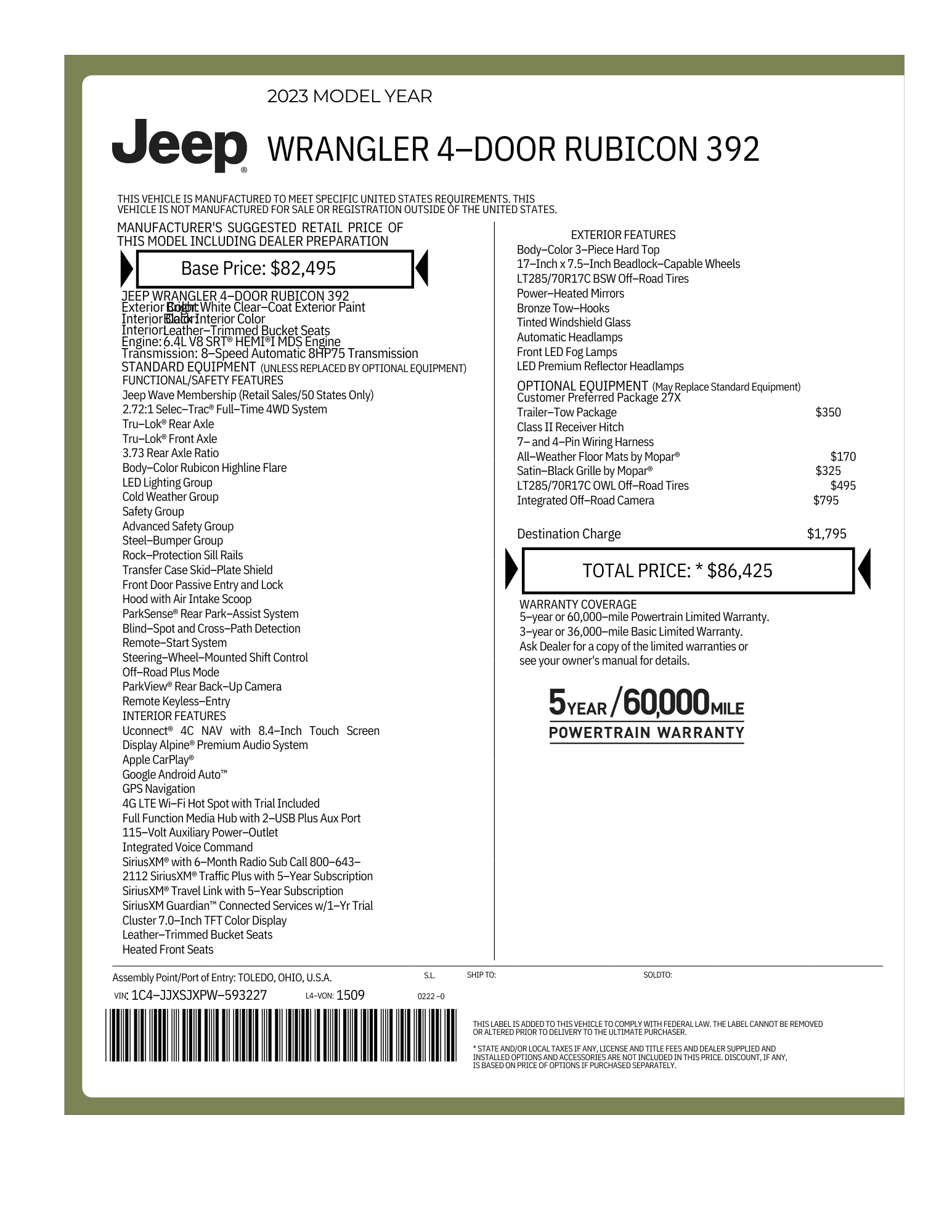 Jeep Wrangler JL In-Stock 392 available now! Wrangler 392 PW593227