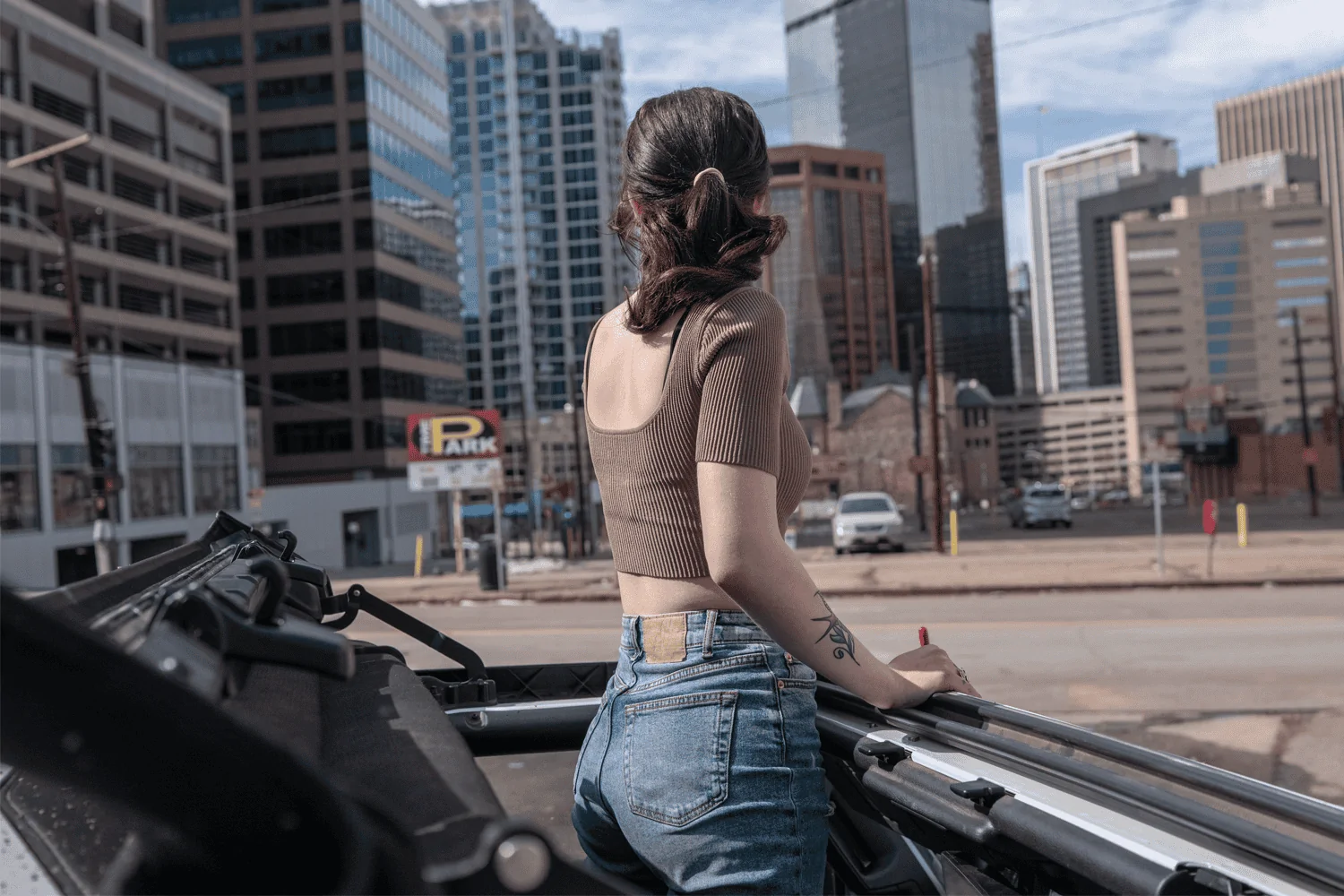Jeep Wrangler JL Open Air Adventures! Lily standing ShF open