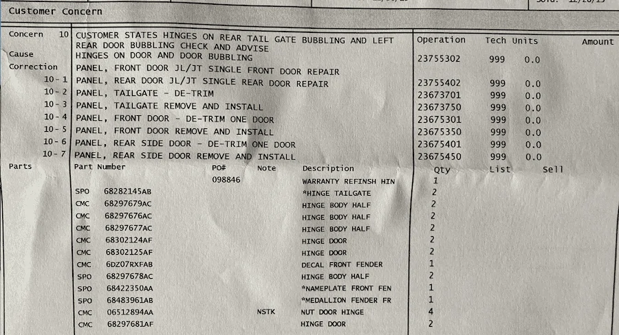 Jeep Wrangler JL Bubbles in Paint at Door Hinges Screen Shot 2023-03-11 at 3.27.38 PM