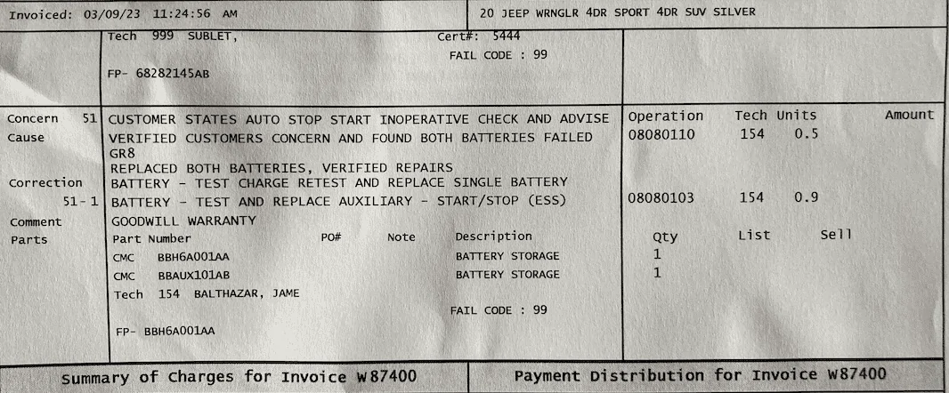 Jeep Wrangler JL Auxiliary Battery Message Screen Shot 2023-03-15 at 7.29.07 PM