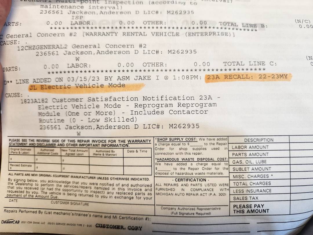 Jeep Wrangler JL Official Recall: 4xe FORM Fuel Oil Refresh Mode 20230318_133449