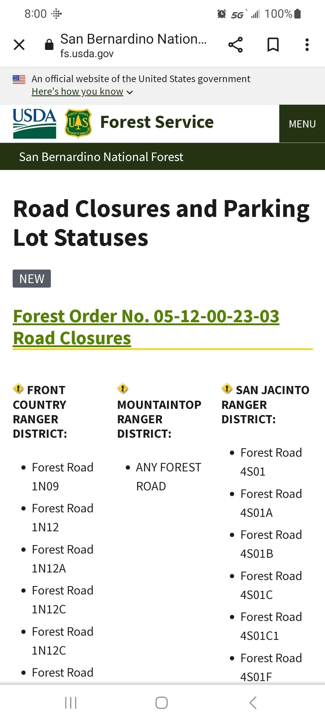 Jeep Wrangler JL Big Bear forest closure Screenshot_20230321_200034_Chrom