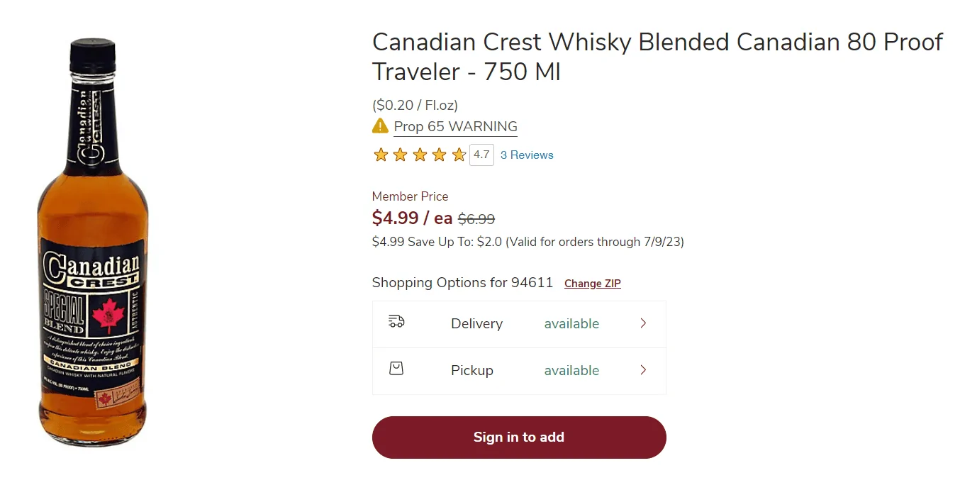 Jeep Wrangler JL Bourbon talk... 2023-03-23 11_20_04-Canadian Crest Whisky Blended Canadian 80 Proof Traveler - 750 Ml - Safeway
