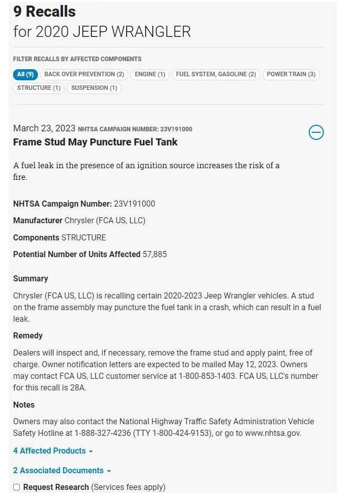 Jeep Wrangler JL Recalls / TSB / Issues Bulletins for JL Wrangler. Check your JL for recalls. 23V191 Frame Stud