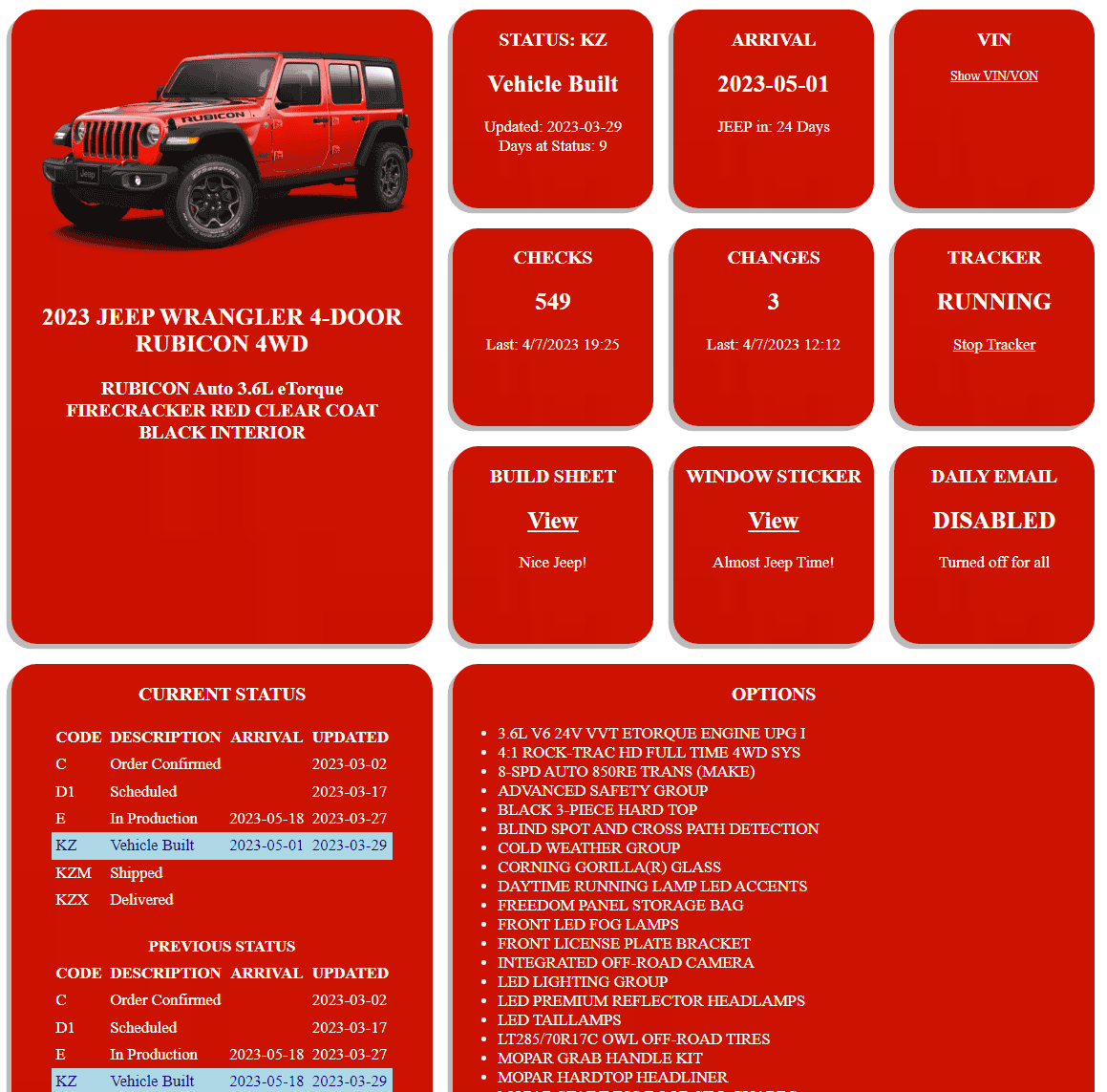 Jeep Wrangler JL 2023 Orders - Check in here Jeep Tracker Status_20230407
