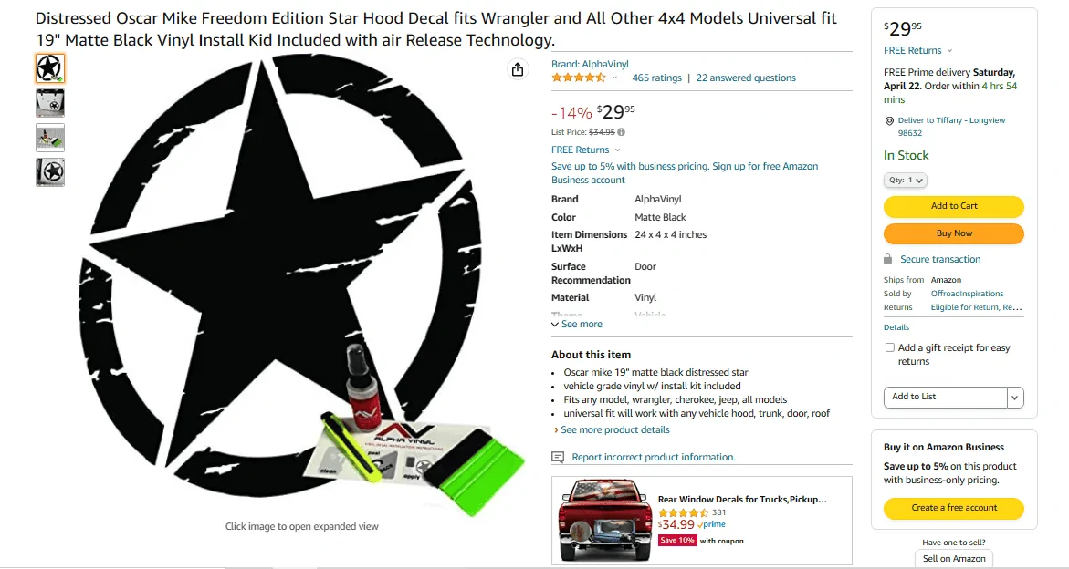 Jeep Wrangler JL Hood Star Decals Star decal.2