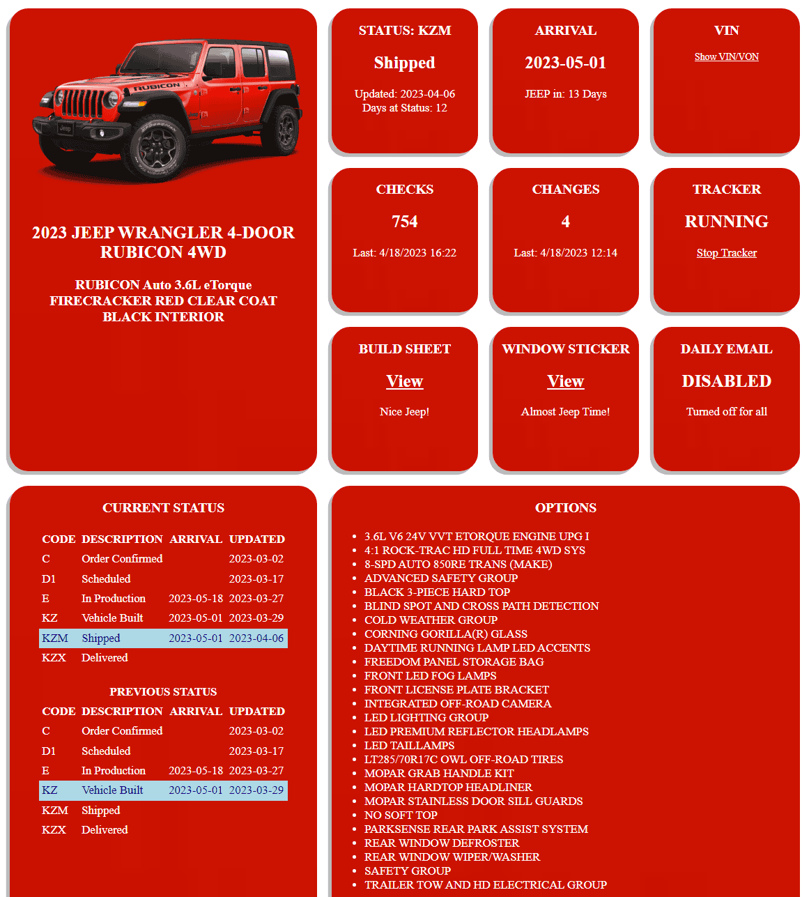 Jeep Wrangler JL 2023 Orders - Check in here JeepTracker Status_20230418