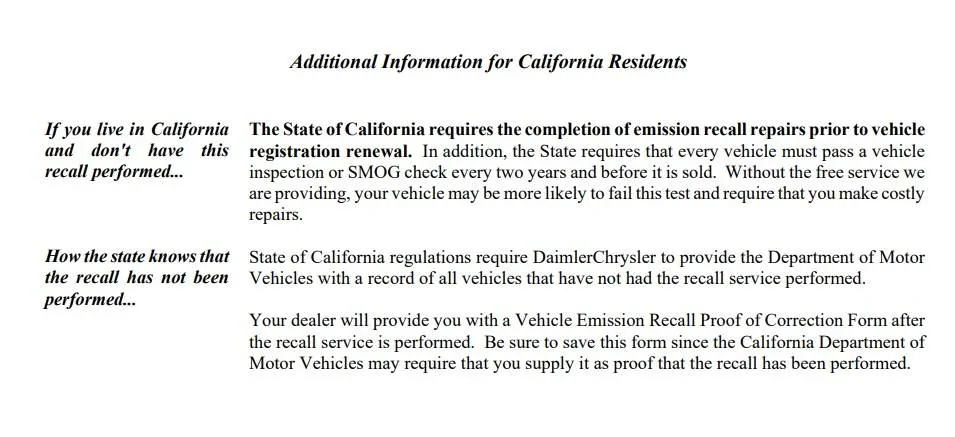 Jeep Wrangler JL Emission Recall Slip - PCM recall ca emissions statement