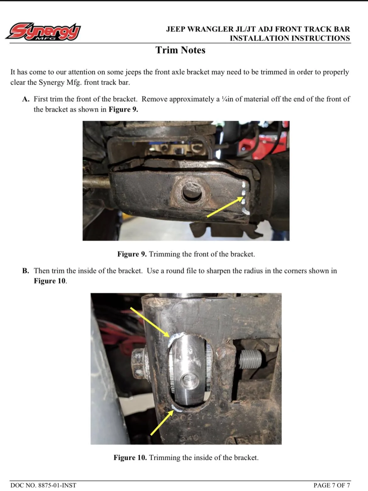 Jeep Wrangler JL Synergy Front Track Bar Axle Bracket Trim IMG_5115