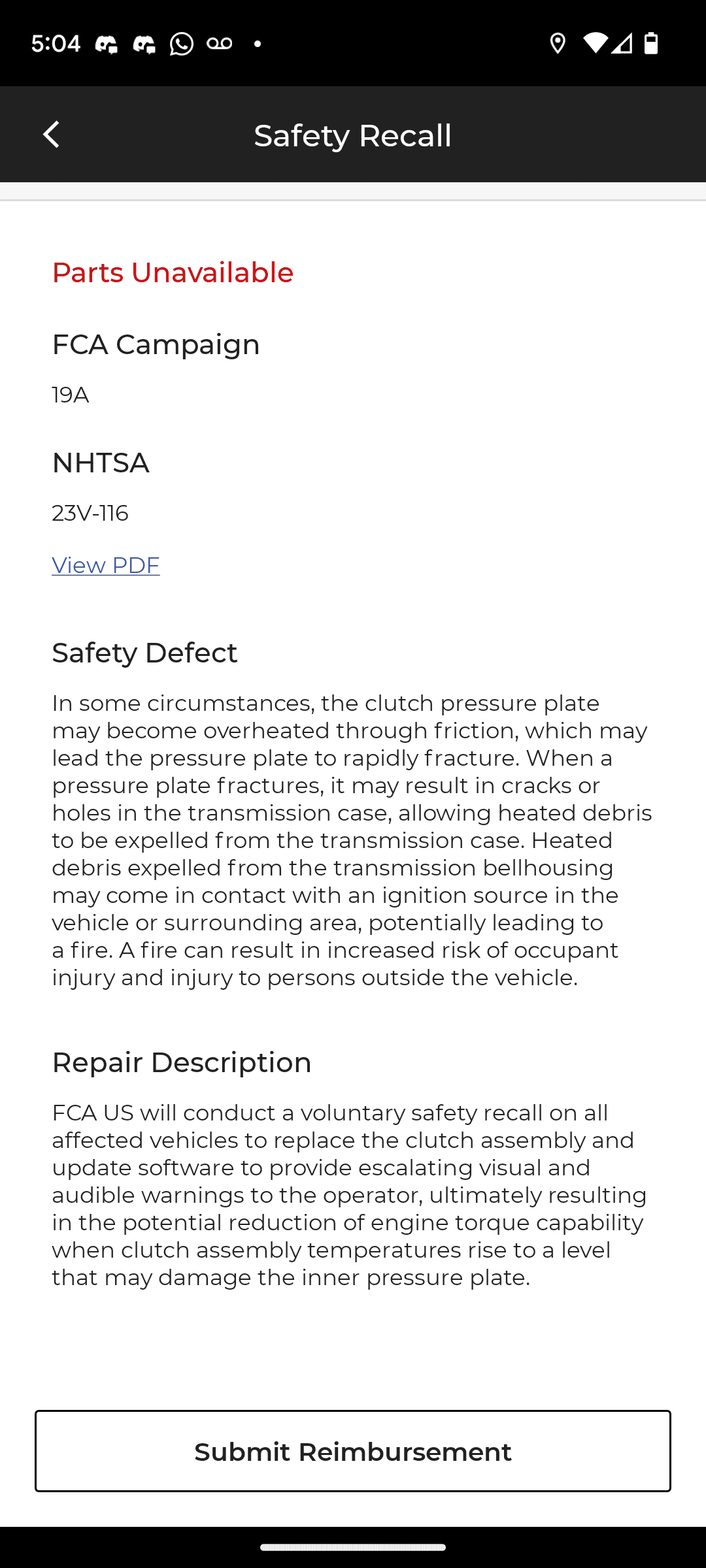 Jeep Wrangler JL Clutch recall repair description Screenshot_20230426-170451