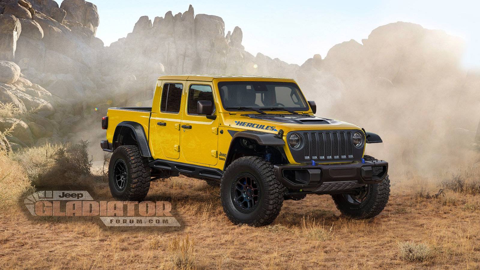 Jeep Wrangler JL JT Hercules as the answer to competition p-gladiator-hercules-yellow-jeepgladiatorforum-