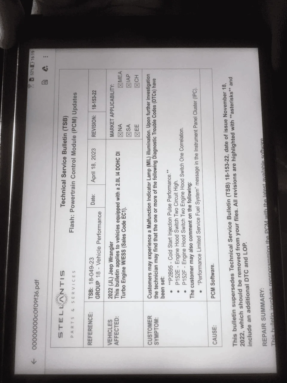 Jeep Wrangler JL "Performance Limited" Error code 1686176080130