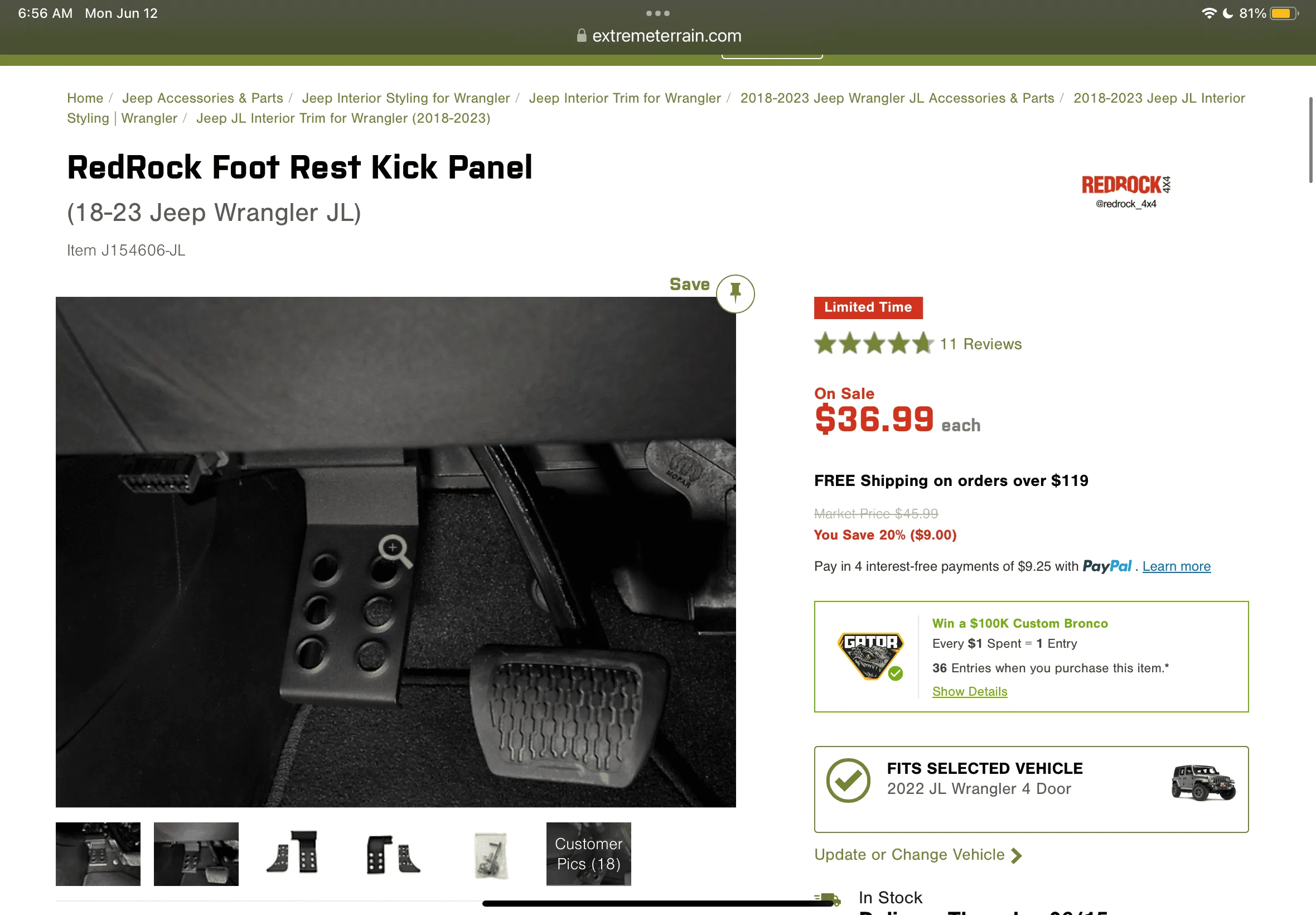 Jeep Wrangler JL Redock Dead Pedal IMG_4319